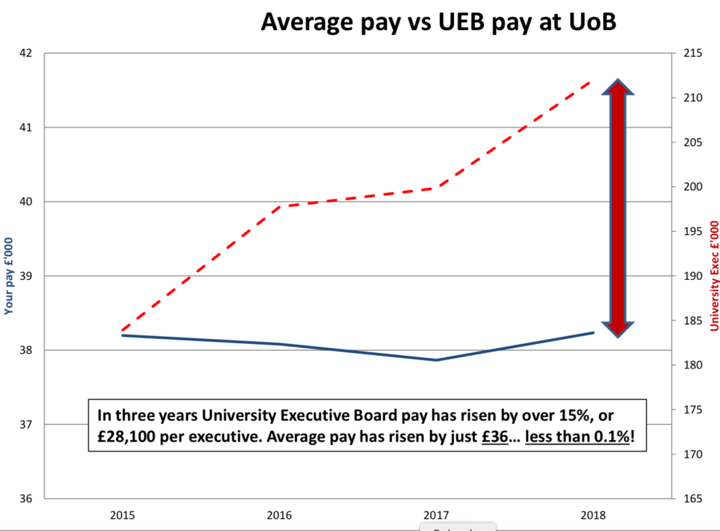 Chart showing the pay gap between average staff, executive staff and Vice-Chancellor Sir David Eastwood