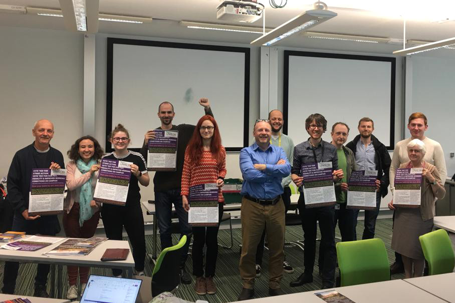 Members of UCU and UNISON UoB with students and Liam Byrne MP calling on the University of Birmingham to become a real Living Wage employer